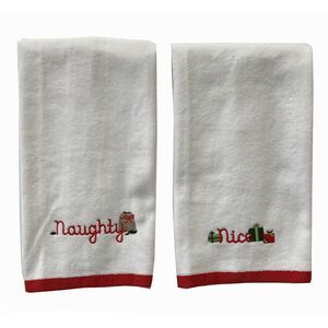 Christmas Holiday Novelty Hand Towels Naughty Nice All Cotton Velour Guest
